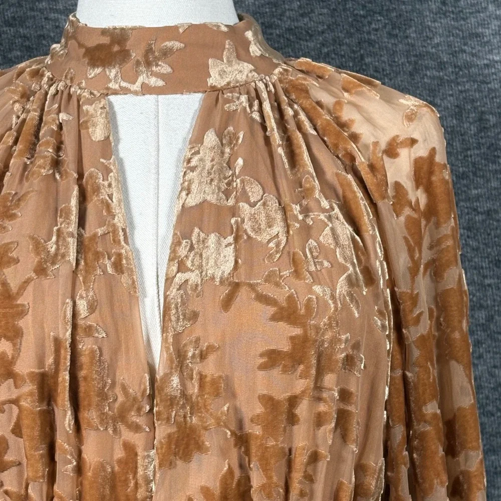 Parker Womens Textured Cutout Front Mini Dress Brown Sugar Floral Burnout Size 6 - Picture 4 of 13